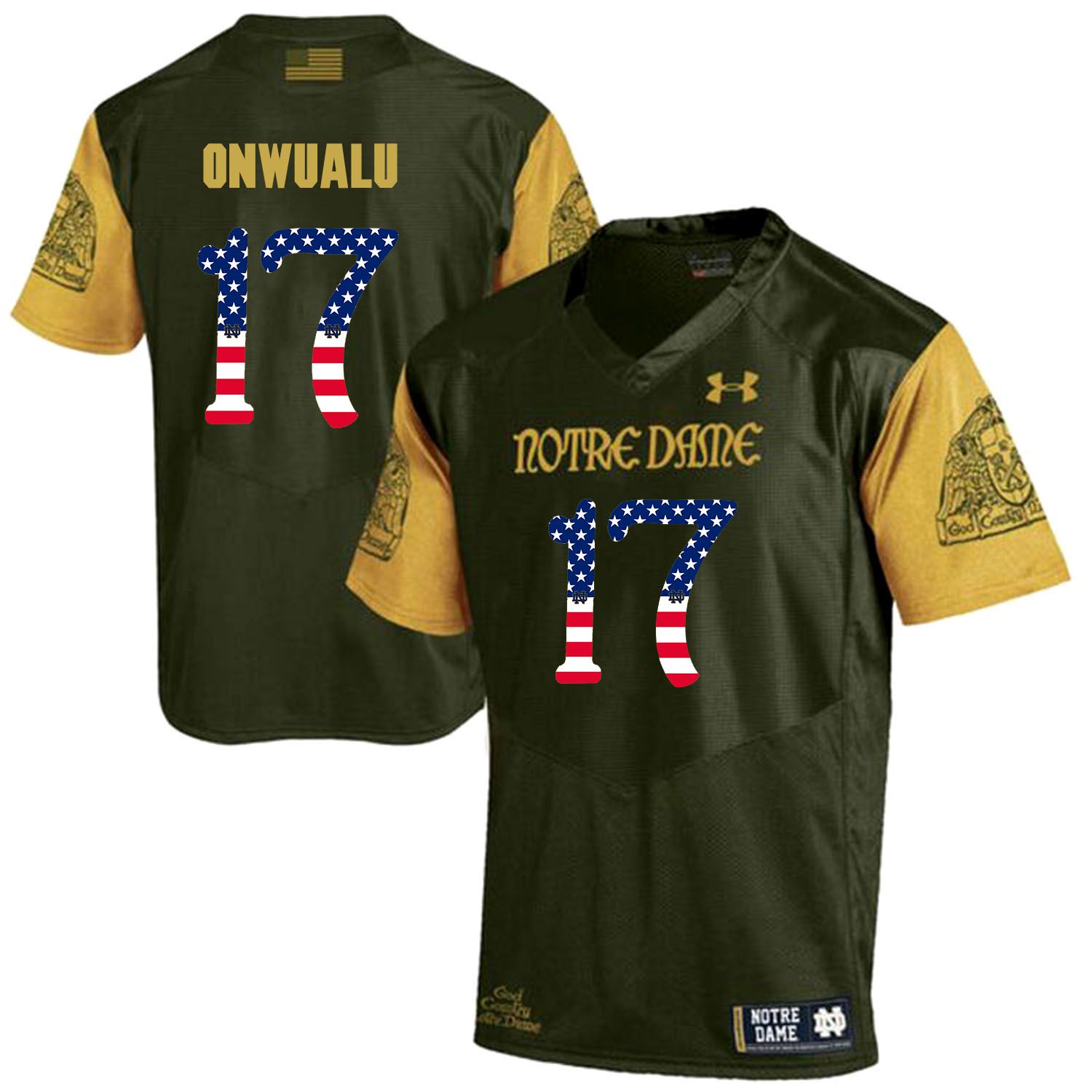Men Norte Dame Fighting Irish #17 Onwualu Green Flag Customized NCAA Jerseys